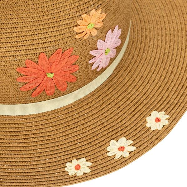 San Diego Hat Company Kids Paperbraid Fedora With Retro Floral Embroidery