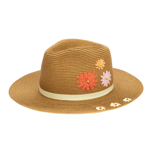 san diego hat company Kids Paperbraid Fedora with Retro Floral Embroidery