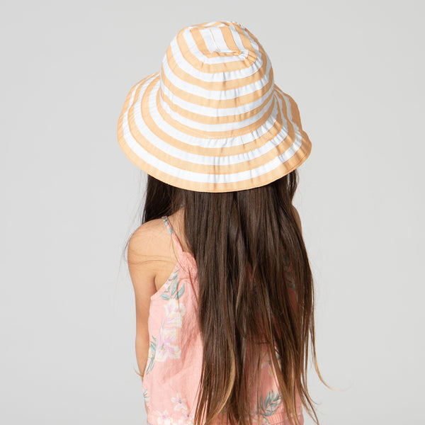 San Diego Hat Company Kids Striped Ribbon Bucket Hat With Chin Strap Orange