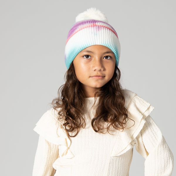 San Diego Hat Company Kids Tie-Dye Beanie With Faux Fur Pom