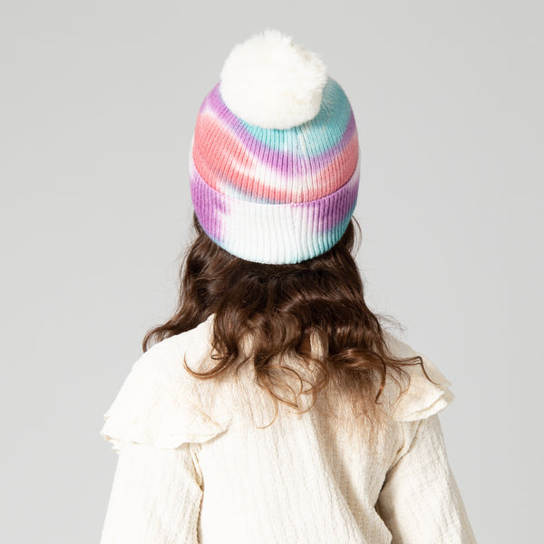 San Diego Hat Company Kids Tie-Dye Beanie With Faux Fur Pom