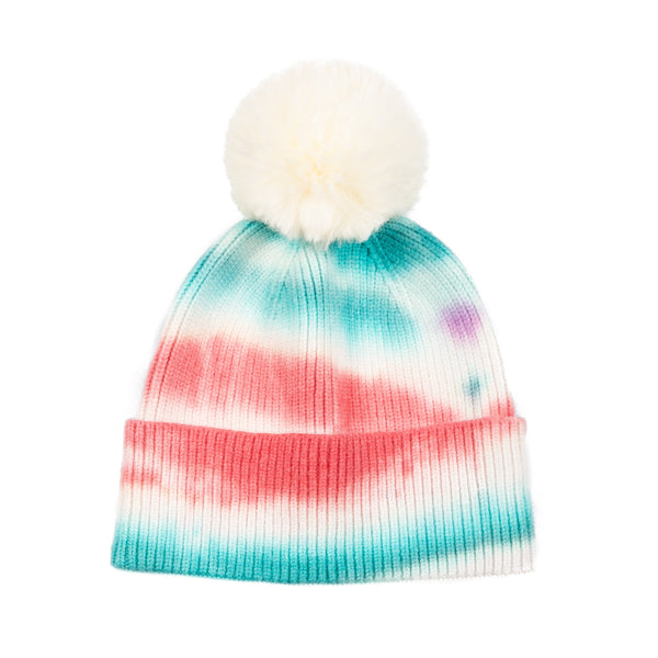 San Diego Hat Company Kids Tie-Dye Beanie With Faux Fur Pom