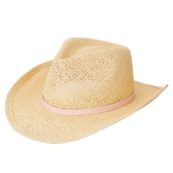 san diego hat company Kids Woven Cowboy with Embossed Floral Faux Leather Trim