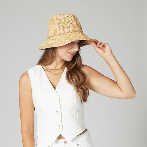 San Diego Hat Company Laguna - Womens Crochet Raffia Bucket Natural
