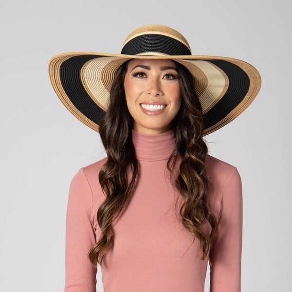 San Diego Hat Company Las Palmas Floppy - Ultrabraid Striped Floppy Hat Black Stripe