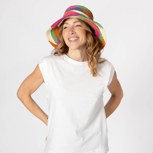 San Diego Hat Company Lucia - Mixed Crochet Raffia Bucket Hat