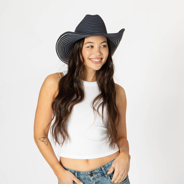 San Diego Hat Company Luz - Cattleman's Crease Cowboy With Rolled Wire Brim Denim