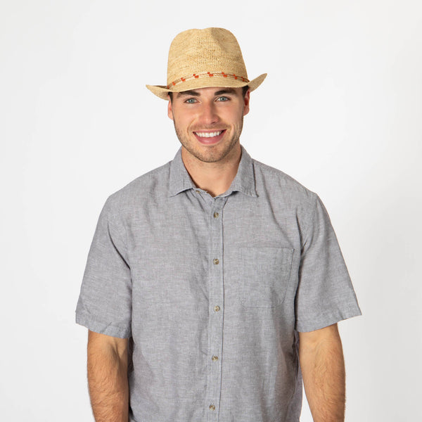 San Diego Hat Company Men's Crochet Raffia Stingy Brim Fedora