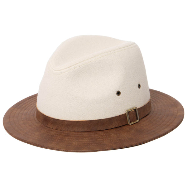 san diego hat company Men's Faux Felt Fedora with Matching Faux Leather Band Brown