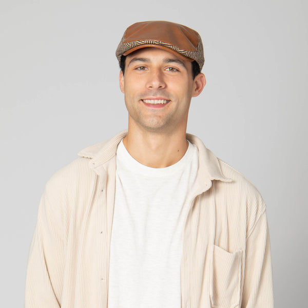 San Diego Hat Company Men's Faux Leather Driver With Herringbone Side Panels