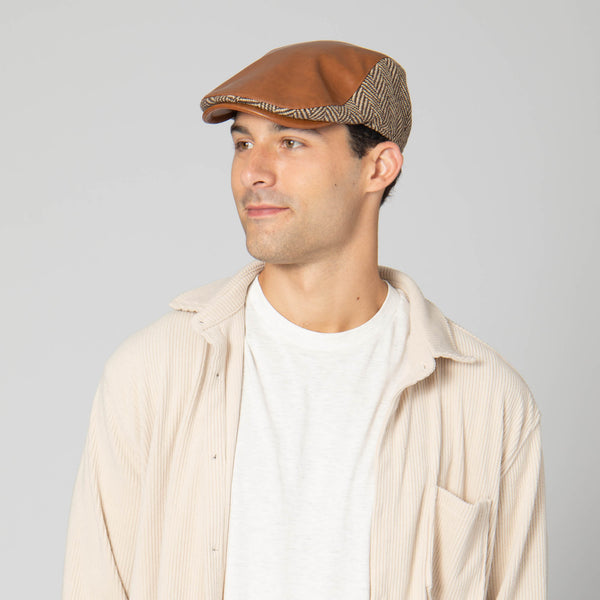 San Diego Hat Company Men's Faux Leather Driver With Herringbone Side Panels