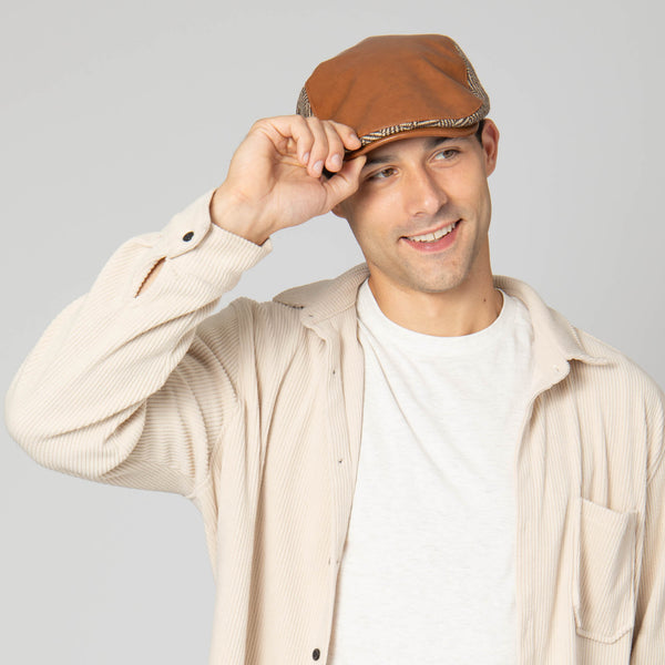 San Diego Hat Company Men's Faux Leather Driver With Herringbone Side Panels