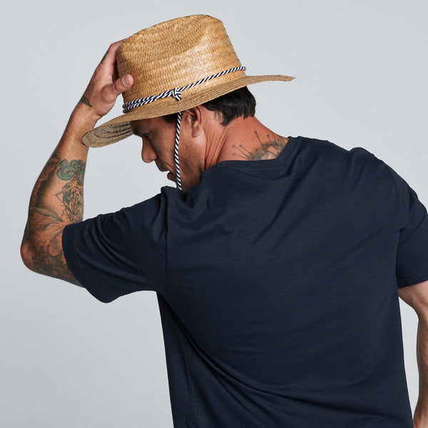 San Diego Hat Company Men's Kwai Braided Straw Lifeguard With Adjustable Black And White Chin Cord (RSM586)