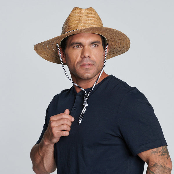 San Diego Hat Company Men's Kwai Braided Straw Lifeguard With Adjustable Black And White Chin Cord (RSM586)