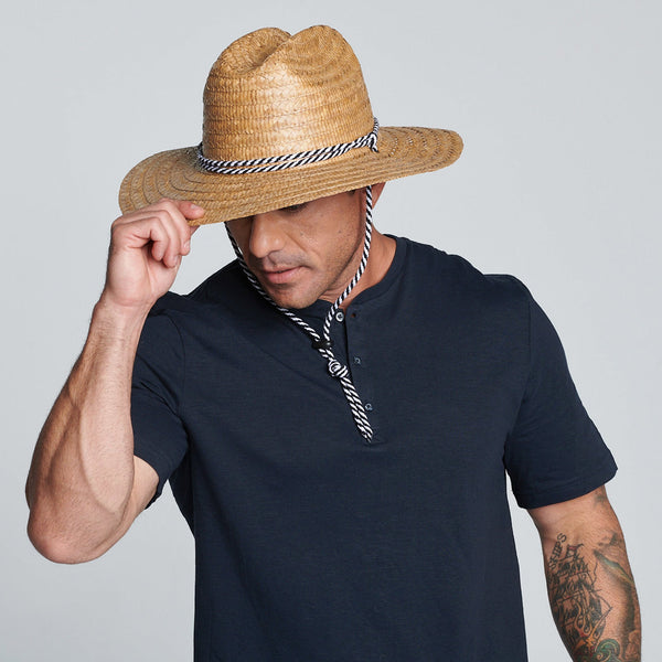 San Diego Hat Company Men's Kwai Braided Straw Lifeguard With Adjustable Black And White Chin Cord (RSM586)