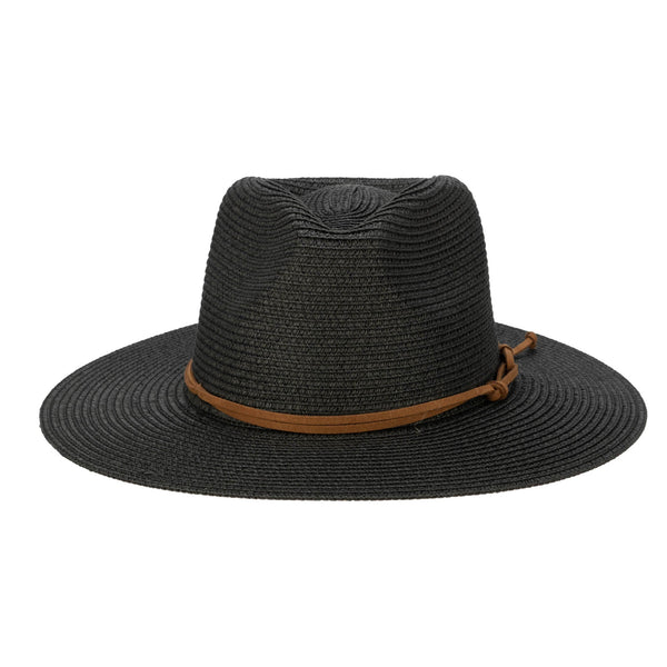 San Diego Hat Company Men's Paperbraid Fedora With Faux Suede Looped Braid Black