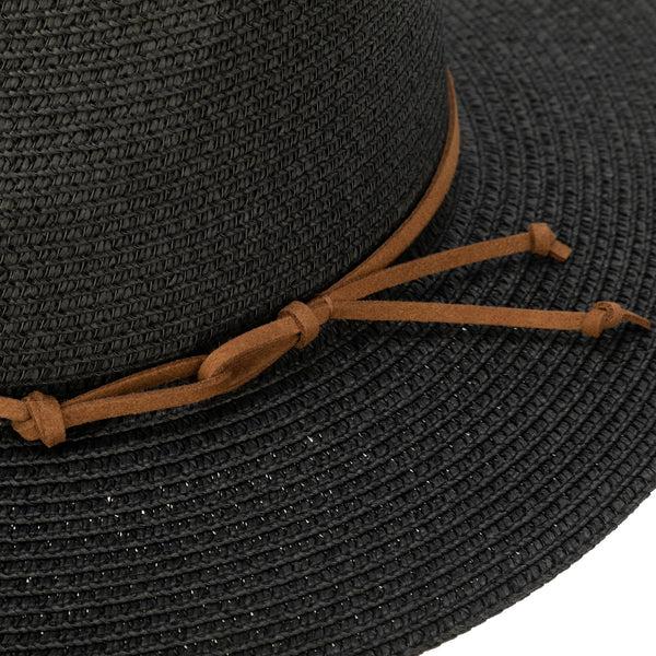 San Diego Hat Company Men's Paperbraid Fedora With Faux Suede Looped Braid Black