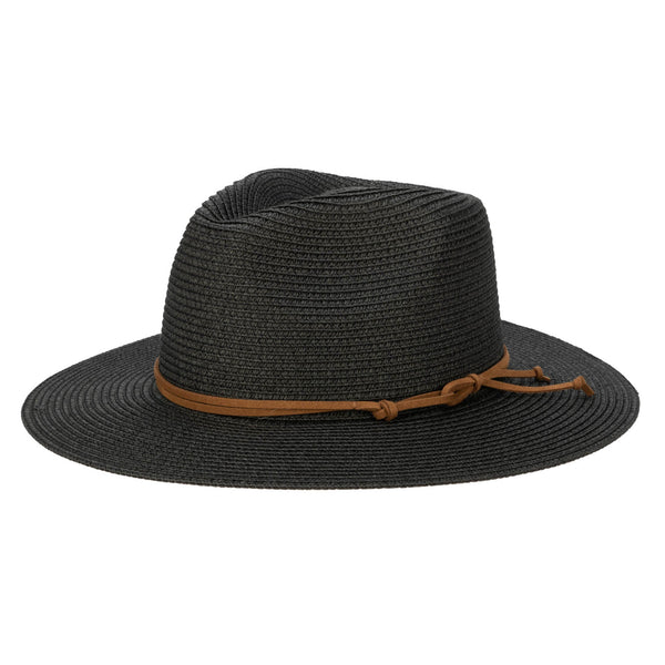 san diego hat company Men's Paperbraid Fedora With Faux Suede Looped Braid Black
