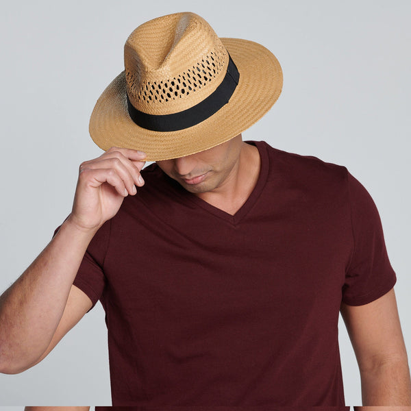San Diego Hat Company Men's Woven Paper Fedora With Vented Crown And Stretch Band Tobacco