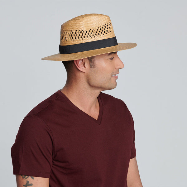San Diego Hat Company Men's Woven Paper Fedora With Vented Crown And Stretch Band Tobacco