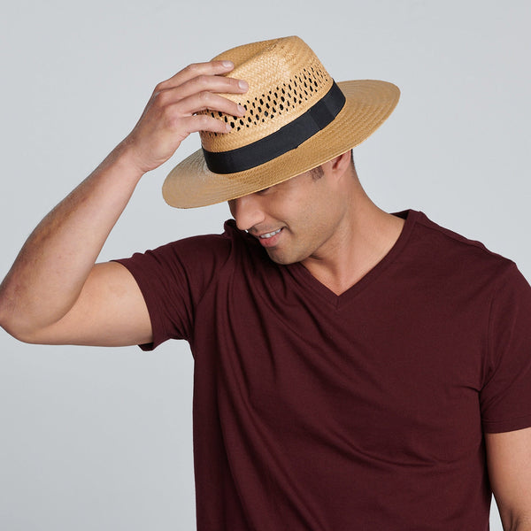 San Diego Hat Company Men's Woven Paper Fedora With Vented Crown And Stretch Band Tobacco