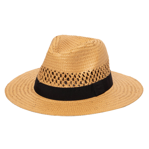 san diego hat company Men's Woven Paper Fedora With Vented Crown And Stretch Band Tobacco
