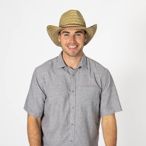 San Diego Hat Company Men's Woven Rush Straw Pinch Crown Cowboy