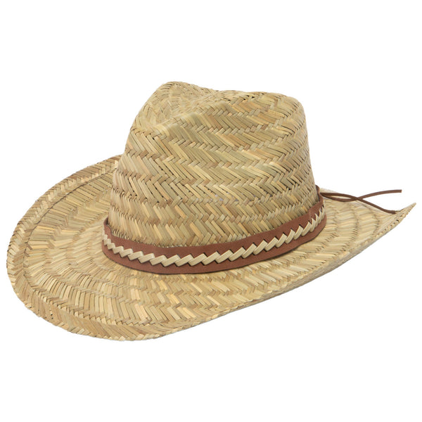 san diego hat company Men's Woven Rush Straw Pinch Crown Cowboy