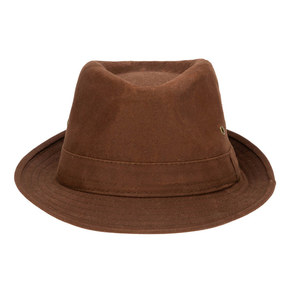 San Diego Hat Company Mens Cut And Sew Waxed Cotton Stingy Brim Fedora Tan