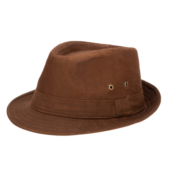 san diego hat company Mens Cut and Sew Waxed Cotton Stingy Brim Fedora Tan
