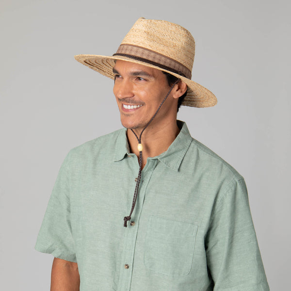San Diego Hat Company Mens Raffia Fedora Lifeguard With Chin Cord