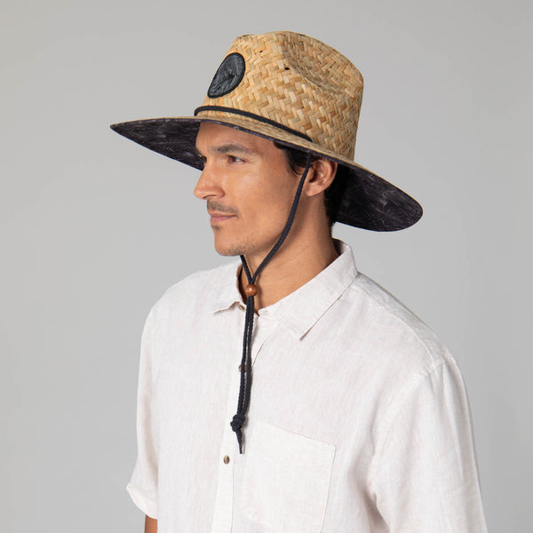 San Diego Hat Company Mens Straw Lifeguard With Tropical Printed Under-brim Black