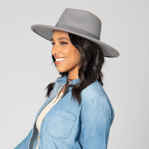 San Diego Hat Company Mia - Faux Felt Fedora With Pinch Crown And Gold Trim Band Charcoal