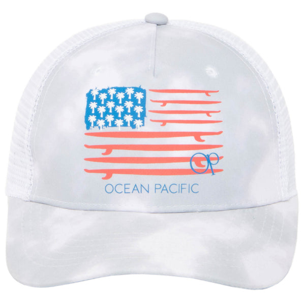San Diego Hat Company Ocean Pacific - 5 Panel Trucker Hat With American Flag