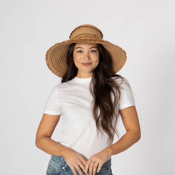 San Diego Hat Company Olas - Fringe Wide Brim Sun Hat Toast