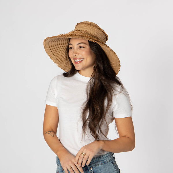 San Diego Hat Company Olas - Fringe Wide Brim Sun Hat Toast