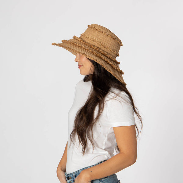 San Diego Hat Company Olas - Fringe Wide Brim Sun Hat Toast