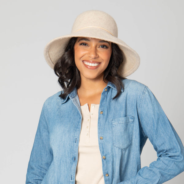 San Diego Hat Company Park Lane - Wool Blend Floppy Hat With Leather Cording Trim Beige