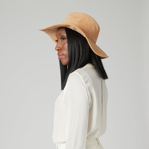 San Diego Hat Company Pioneer - Cut & Sew Faux Suede Fedora Camel