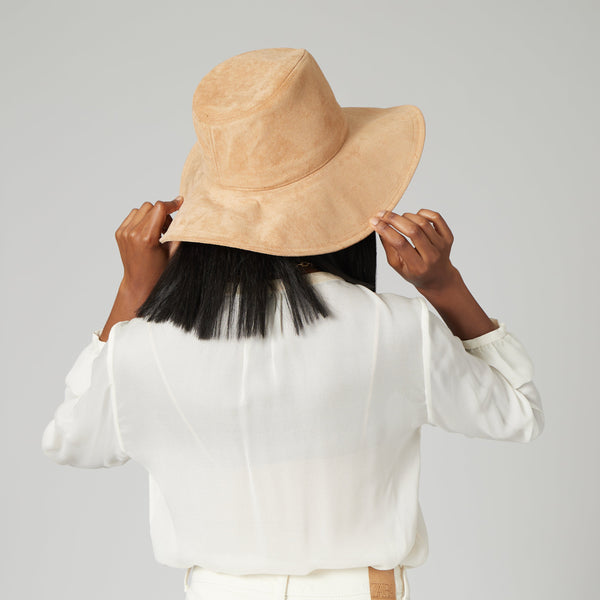 San Diego Hat Company Pioneer - Cut & Sew Faux Suede Fedora Camel