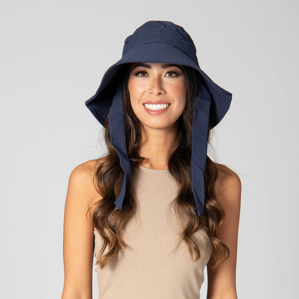 San Diego Hat Company Serenity - Cut And Sew Bucket With Ribbon Ties Navy