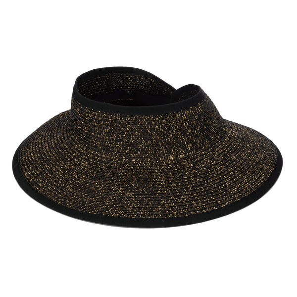 san diego hat company Shimmer - Ultrabraid Mini Roll Up Visor W/ Gold Lurex Black