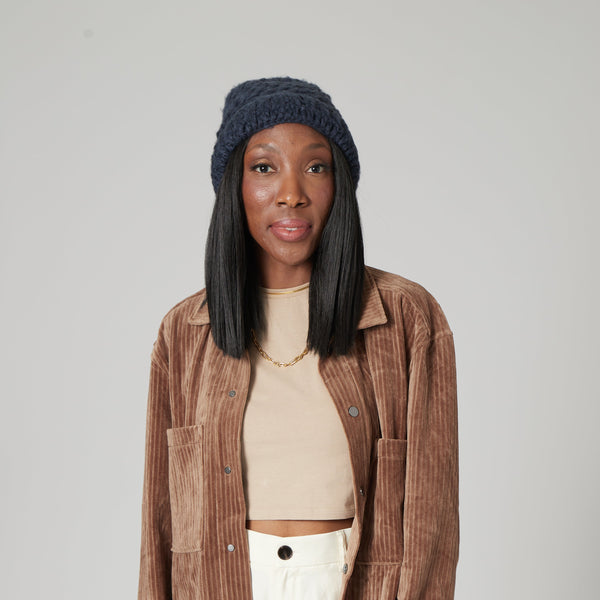 San Diego Hat Company Valerie - Hand Crochet Knit Cuff Beanie Navy