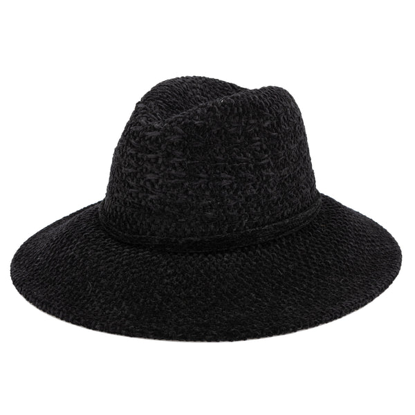 san diego hat company Women's Chenille Knit Wide Brim Fedora Olive