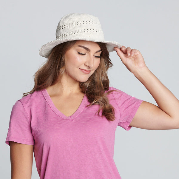 San Diego Hat Company Women's Cotton Crochet Hat Medium Brim Tan