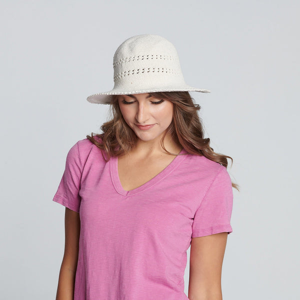 San Diego Hat Company Women's Cotton Crochet Hat Medium Brim Tan