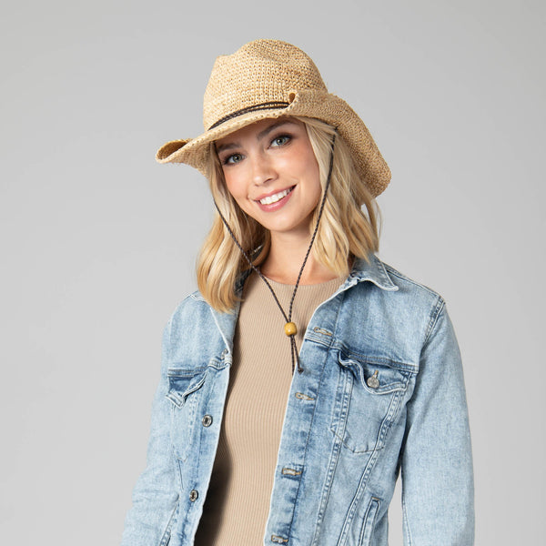 San Diego Hat Company Women's Crocheted Raffia Cowboy Hat Brown