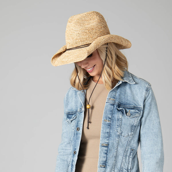 San Diego Hat Company Women's Crocheted Raffia Cowboy Hat Brown