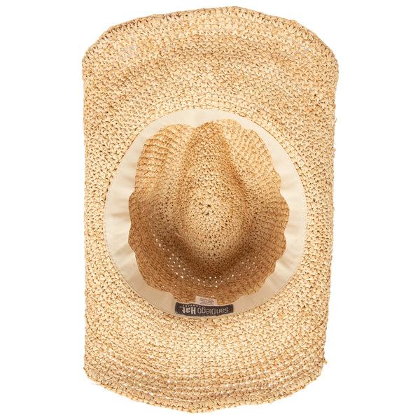 San Diego Hat Company Women's Crocheted Raffia Cowboy Hat With Stone Trim Coral