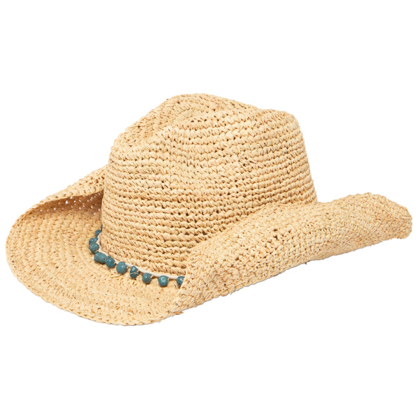 san diego hat company Women's Crocheted Raffia Cowboy Hat with Stone Trim Coral